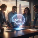 Representación visual de GPT-5 de OpenAI, mostrando una IA avanzada con capacidades multimodales y razonamiento profundo.