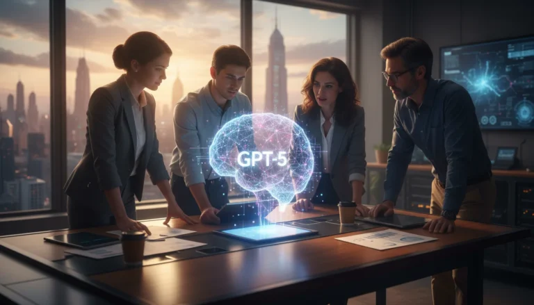 Representación visual de GPT-5 de OpenAI, mostrando una IA avanzada con capacidades multimodales y razonamiento profundo.