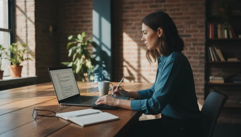 Un redactor profesional usando Jasper AI en 2024 para optimizar la creación de contenido, mostrando la interfaz de la herramienta.