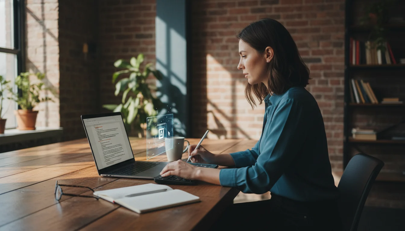 Un redactor profesional usando Jasper AI en 2024 para optimizar la creación de contenido, mostrando la interfaz de la herramienta.