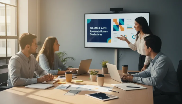 Interfaz de Gamma App mostrando una presentación interactiva creada con IA, destacando su diseño eficiente y moderno.