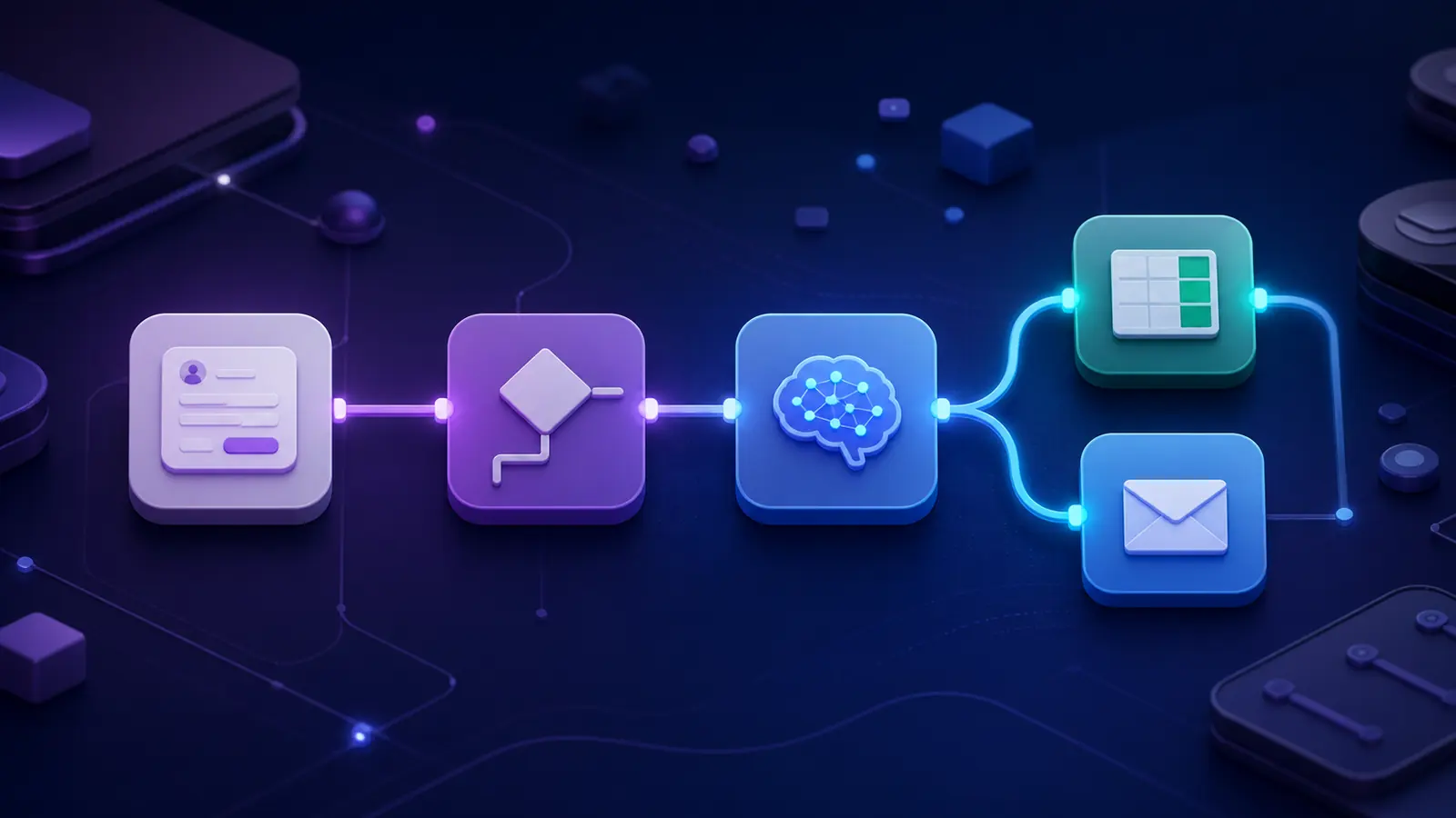 Workflow de n8n con formulario, inteligencia artificial, Google Sheets y correo