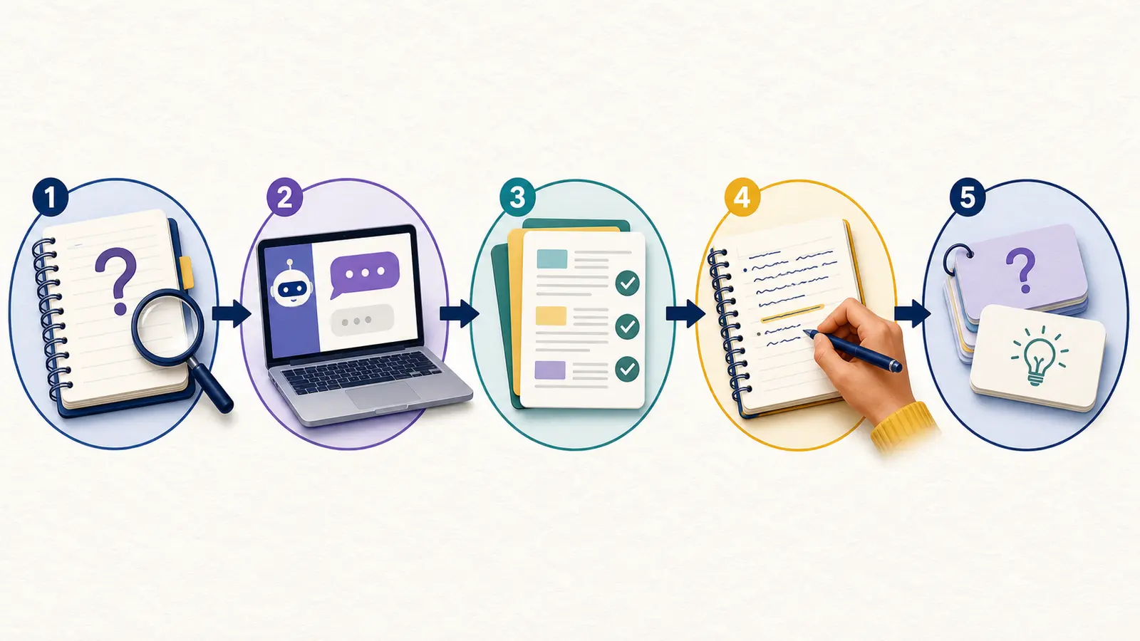 Flujo de estudio responsable con IA en cinco pasos