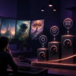 Artista digital comparando cuatro niveles de suscripción con velocidad, privacidad, imagen y vídeo