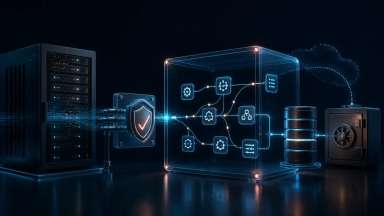 Servidor privado con un workflow de n8n protegido por firewall, base de datos y copias de seguridad