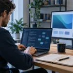 Profesional creando un prompt estructurado para ChatGPT en un espacio de trabajo digital