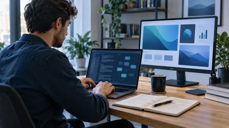 Profesional creando un prompt estructurado para ChatGPT en un espacio de trabajo digital