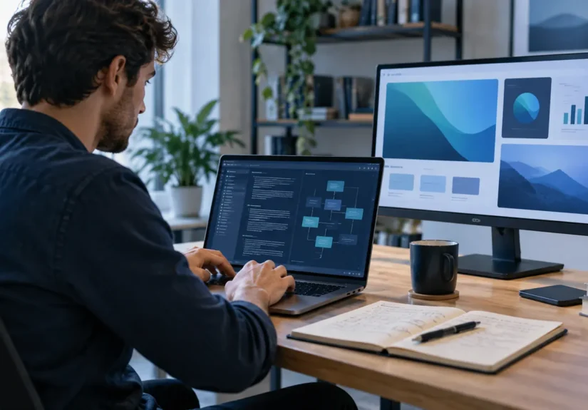 Profesional creando un prompt estructurado para ChatGPT en un espacio de trabajo digital