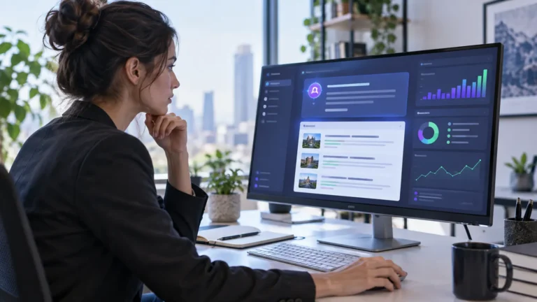 Especialista SEO analizando una respuesta generativa con fuentes, citas y métricas de visibilidad