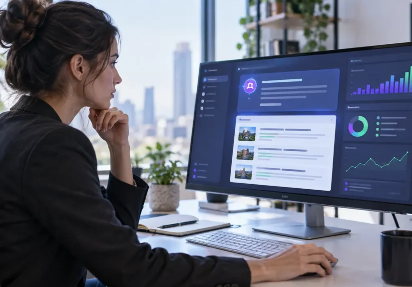 Especialista SEO analizando una respuesta generativa con fuentes, citas y métricas de visibilidad
